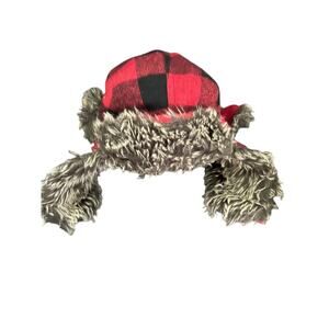 EUC Buffalo Plaid Lumberjack Hat Red Black Ear Muffs Snaps Warm Cozy Quilted